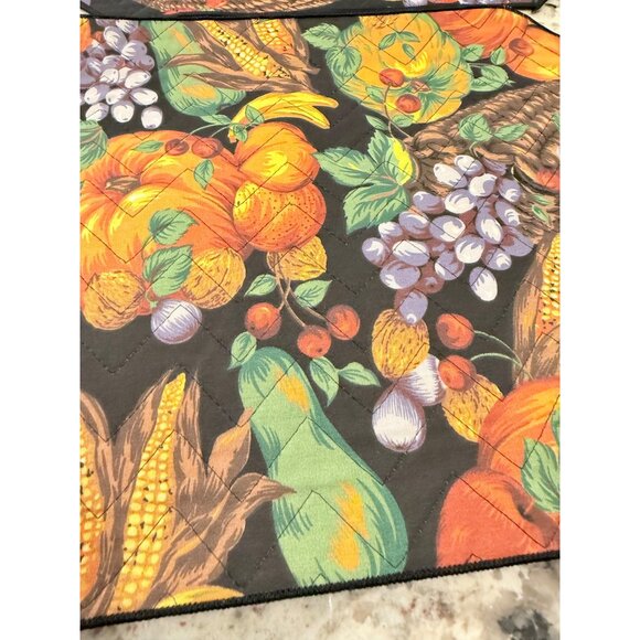 4 VTG Fall Harvest Quilted Placemats Cornucopia Pumpkin Thanksgiving table top - Picture 9 of 15